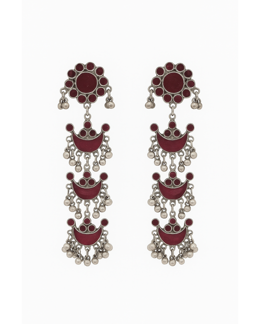 Pink colour multi layer long danglers