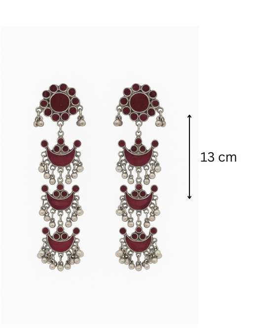 Pink colour multi layer long danglers