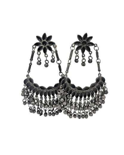 Flower oversized oxidised chandbali in black