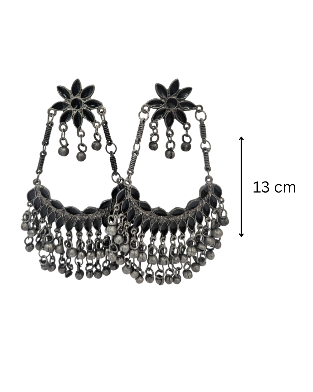 Flower oversized oxidised chandbali in black