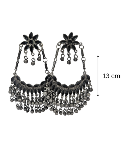 Flower oversized oxidised chandbali in black