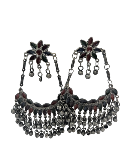 Flower oversized oxidised chandbali in multi colour