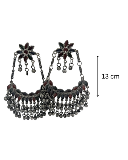Flower oversized oxidised chandbali in multi colour