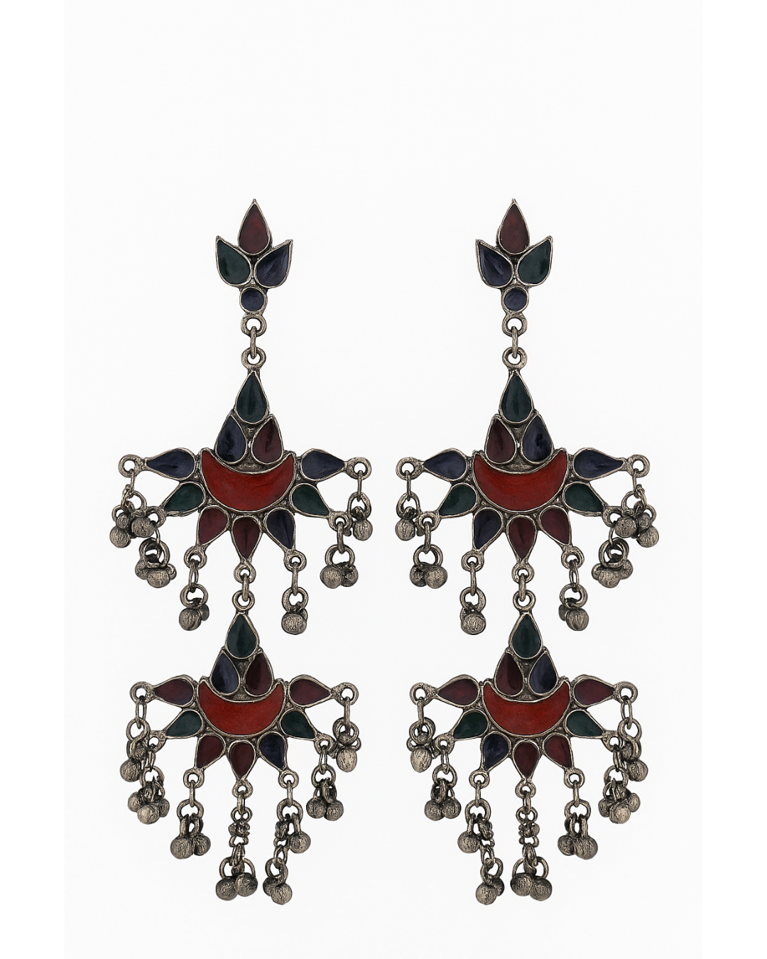 Multi colour Multi layer chandbali long danglers