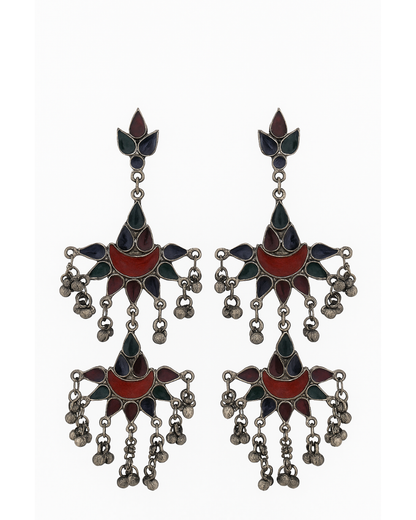 Multi colour Multi layer chandbali long danglers