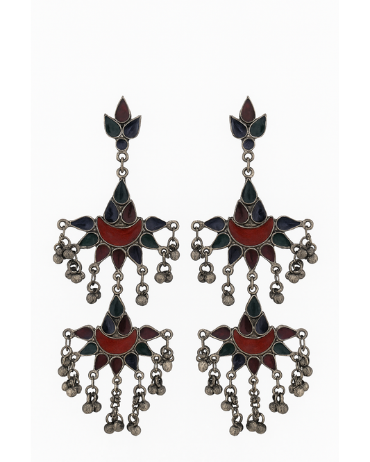 Multi colour Multi layer chandbali long danglers