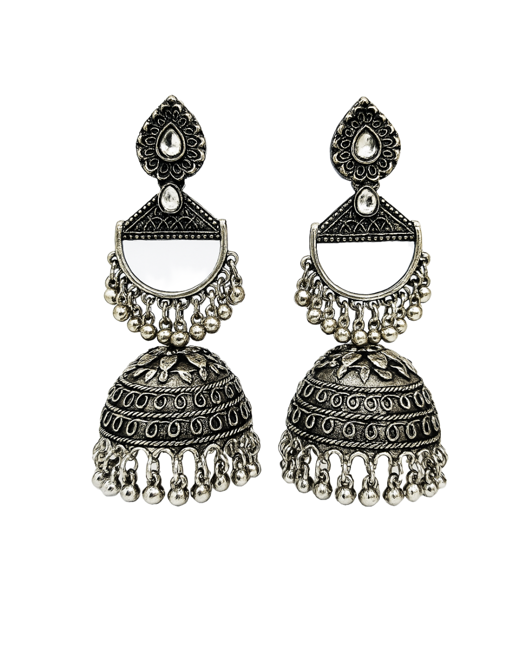 Oxidised jhumka with teardrop stone