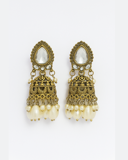Golden tone kundan jhumka