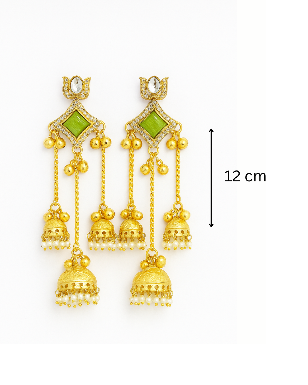 Golden tone kashmiri earrings with green stone