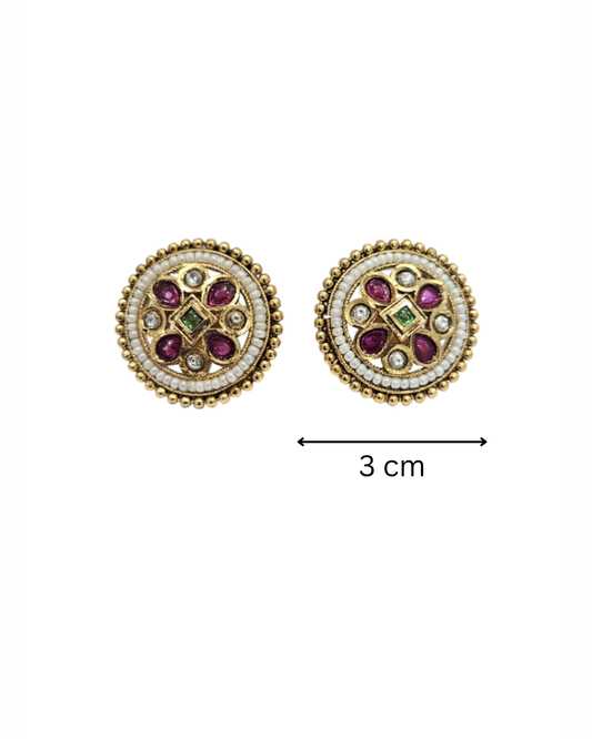 Multi colour stone golden tone studs