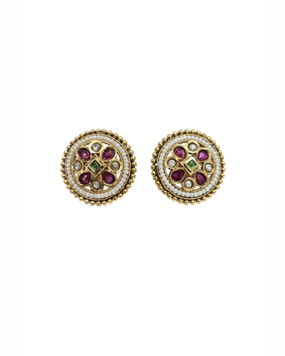 Multi colour stone golden tone studs