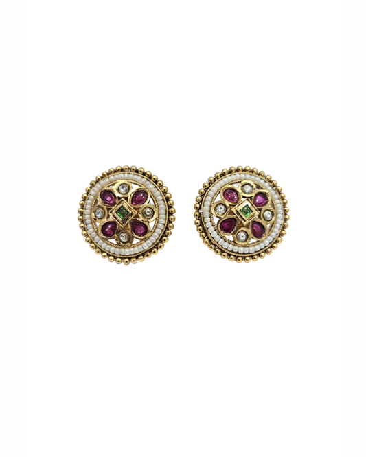 Multi colour stone golden tone studs