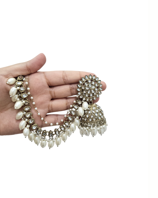 Detatchable bahubali sahara earrings in white stone