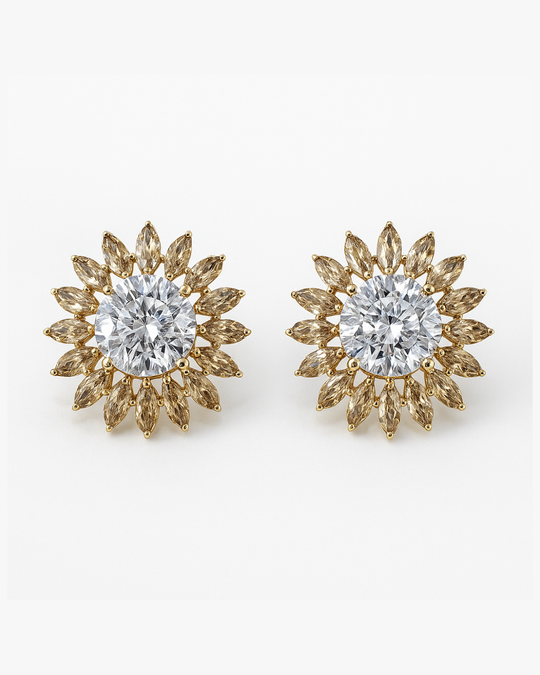Stone floral studs champagne colour