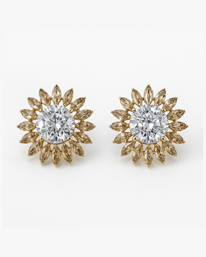 Stone floral studs champagne colour