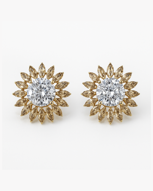 Stone floral studs champagne colour