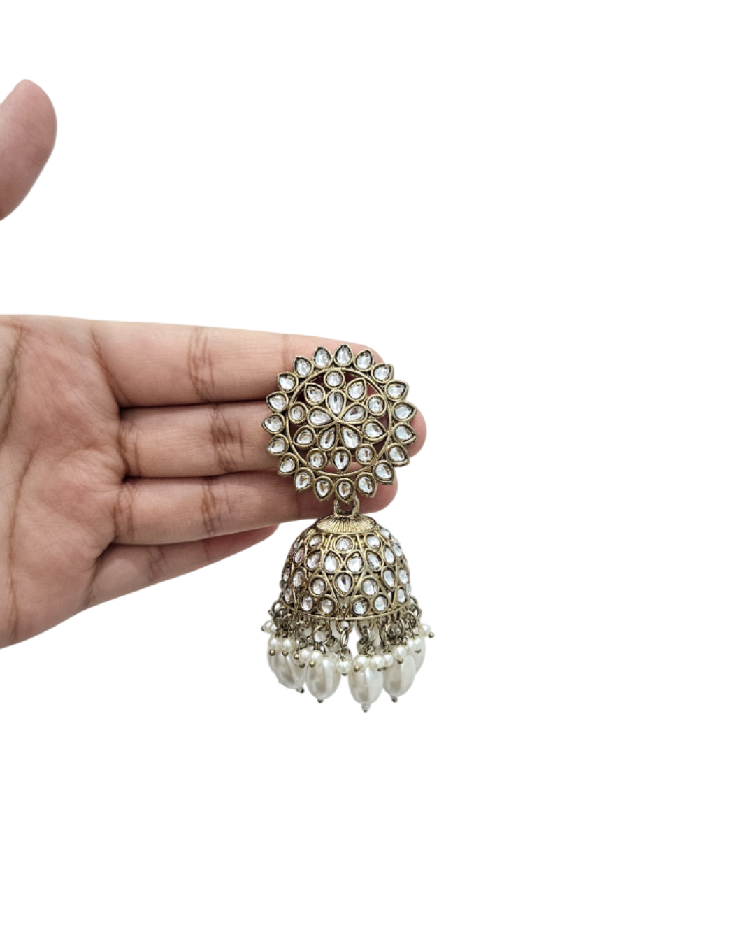 Detatchable bahubali sahara earrings in white stone