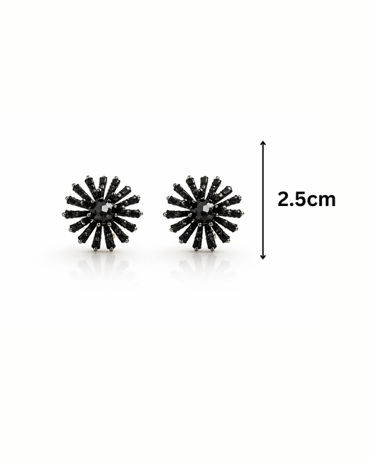 Black stone flower studs