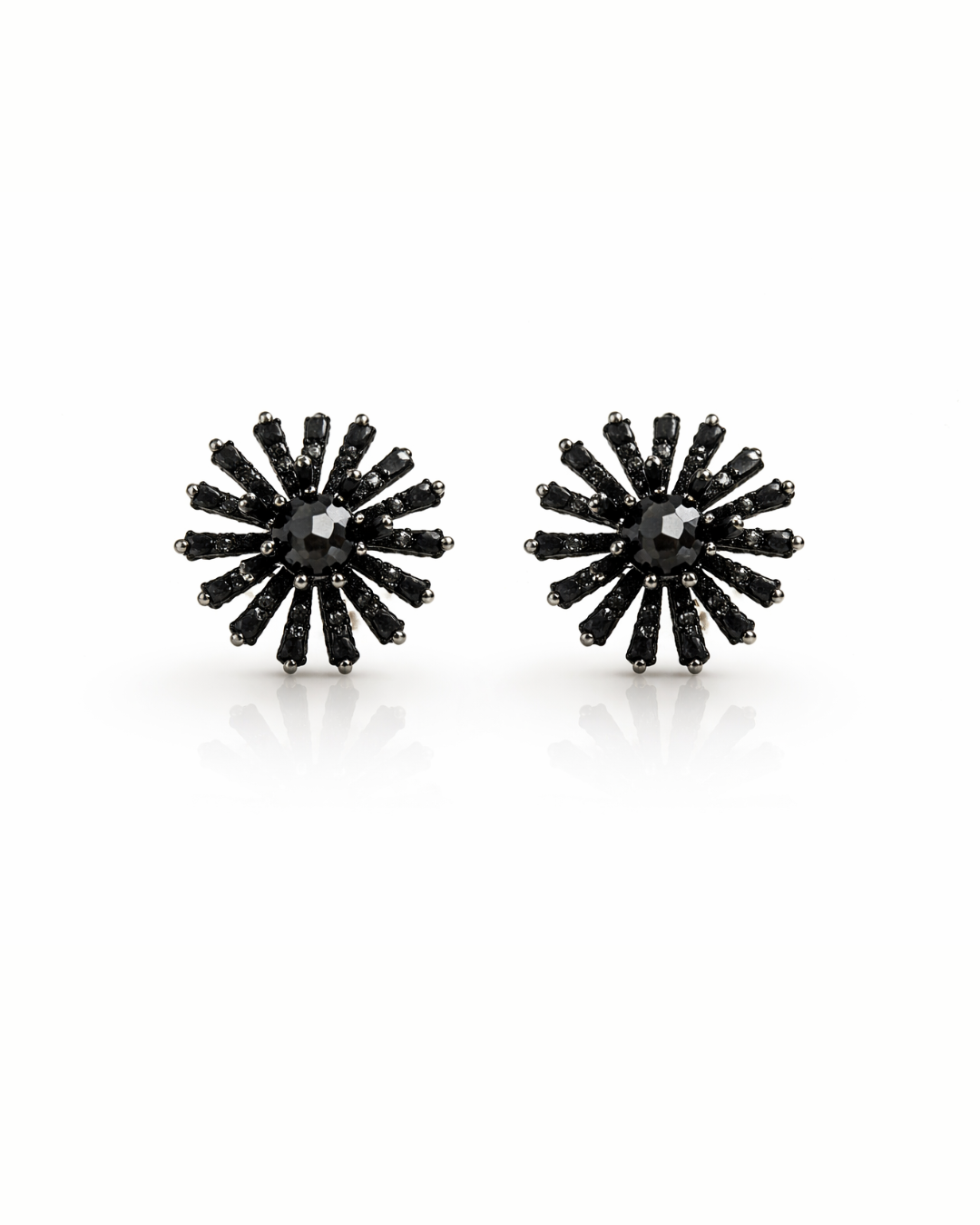 Black stone flower studs
