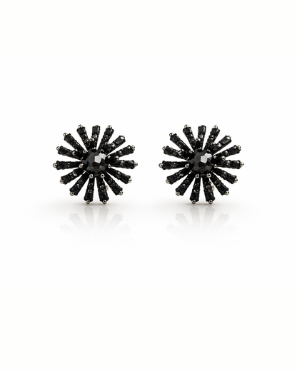 Black stone flower studs