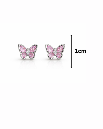 Pink crystal butterfly studs
