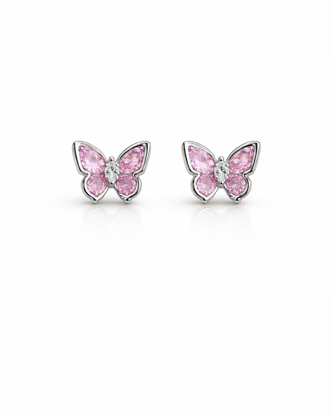 Pink crystal butterfly studs