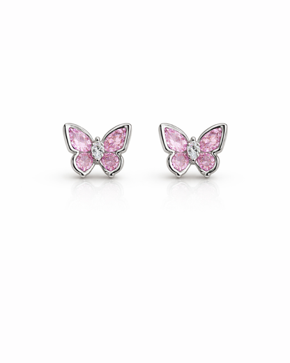 Pink crystal butterfly studs