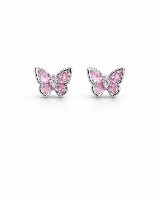 Pink crystal butterfly studs