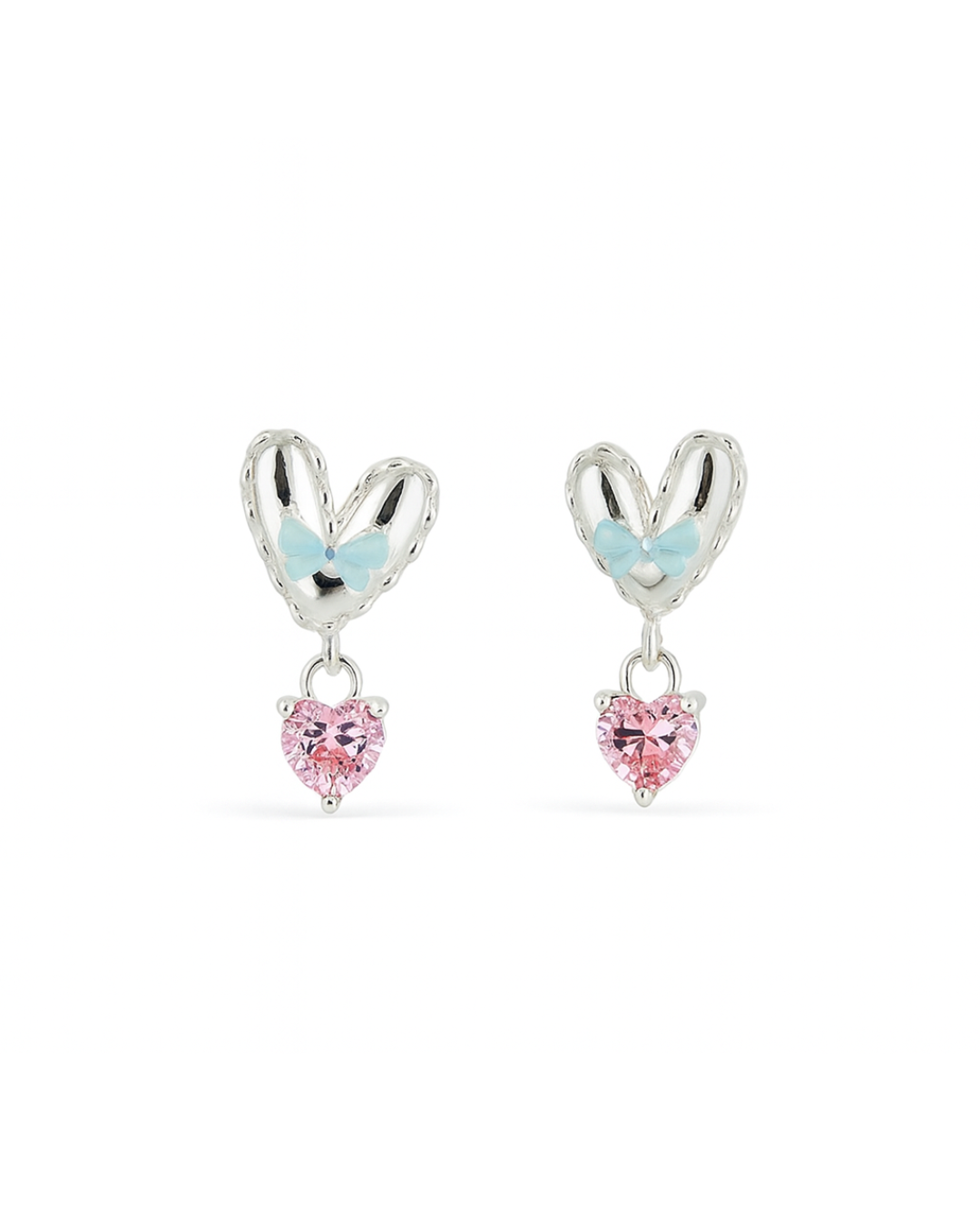 Silver heart danglers with bow