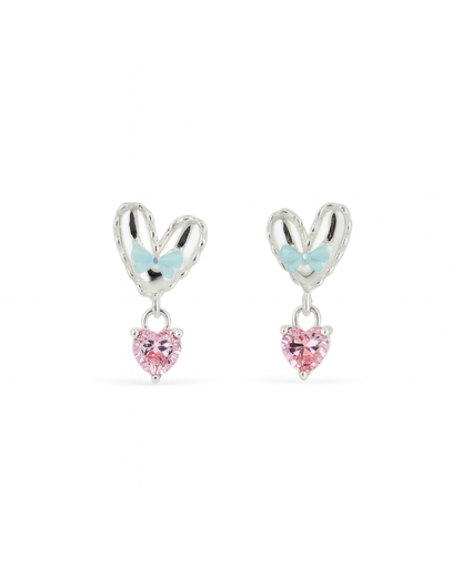 Silver heart danglers with bow