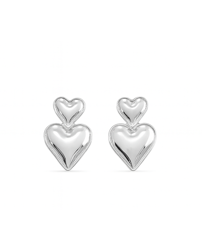 Silver double hearts earrings