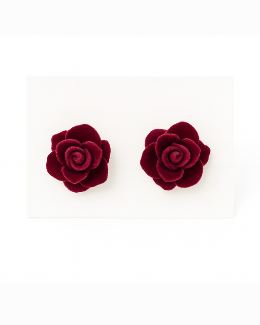 Red velvet rose studs