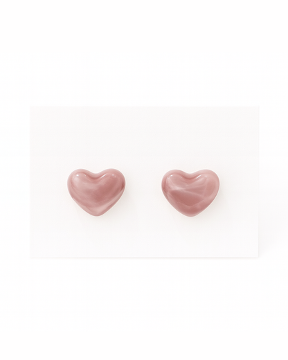 Pink cat eye heart studs