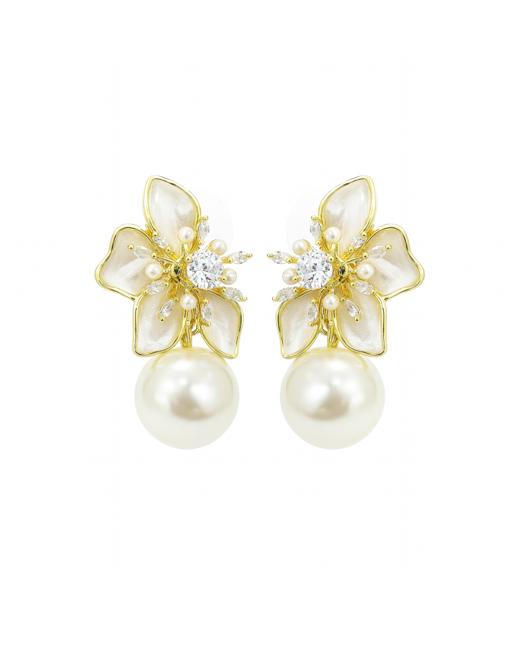 Half flower pearl studs