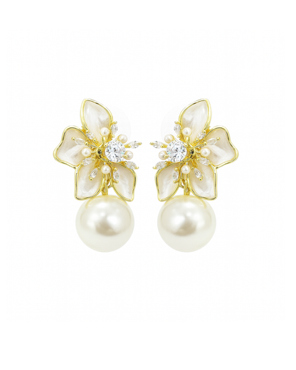 Half flower pearl studs