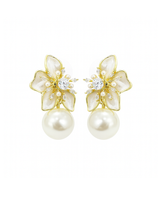 Half flower pearl studs