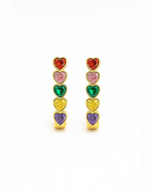 Multi colour heart hoops - Anti Tarnish