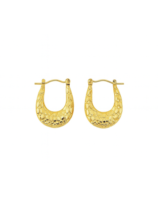 Golden oval textured hoops - Anti tarnish